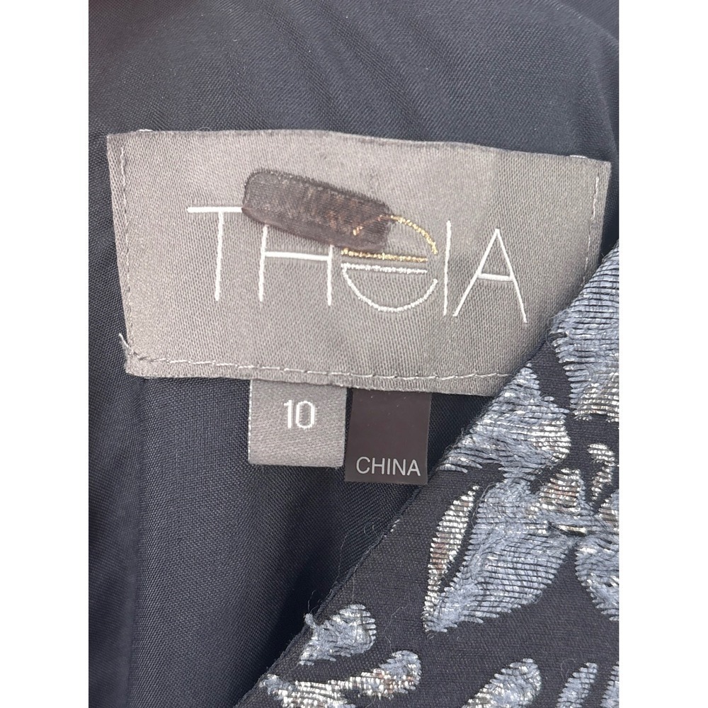 Theia Floral Slate Ball Gown Womens 10 Silver Blue Brocade Maxi Formal Evening - Picture 12 of 12